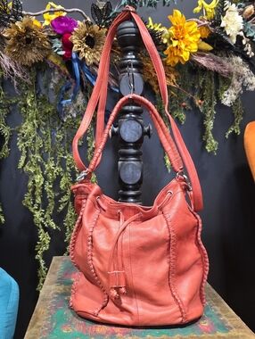 Day & Mood Burnt Orangw Leather  Drawstring Bucket Shoulder Bag